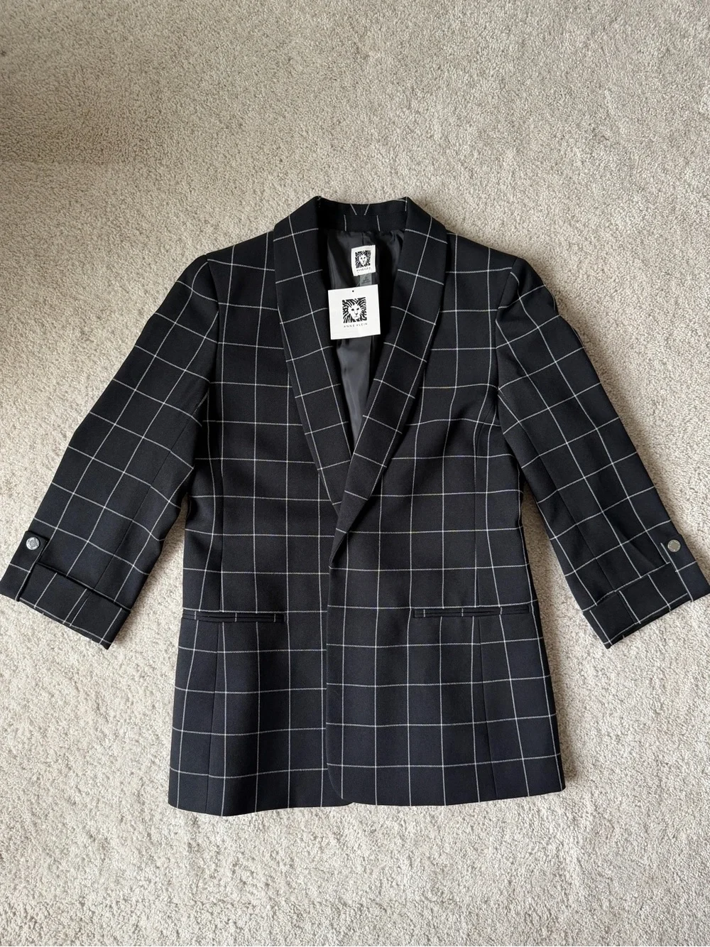 Anne Klein Black and White Grid Blazer